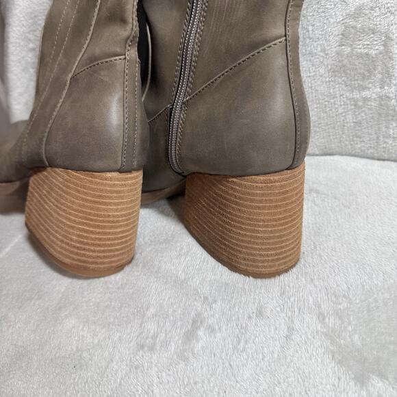 Korks Tall Boot Women 7.5M Brown Block Heel Suede Faux Leather Western Slip On - Picture 7 of 12